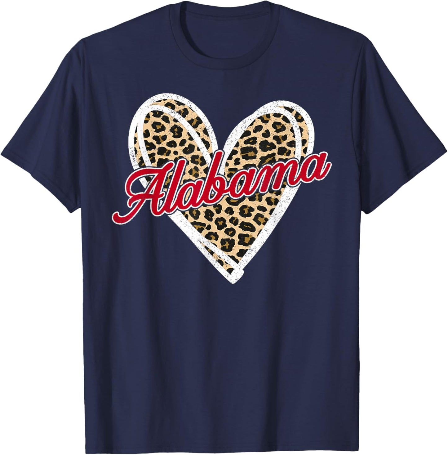 Alabama AL Vintage Leopard Heart Red Design Men Women Kid T-Shirt - T-Shirt | Navy