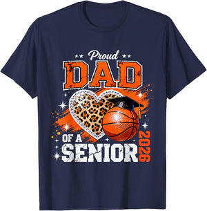 Proud Dad of A Senior 2026 Basketball Leopard Graduation T-Shirt - T-Shirt | Navy
