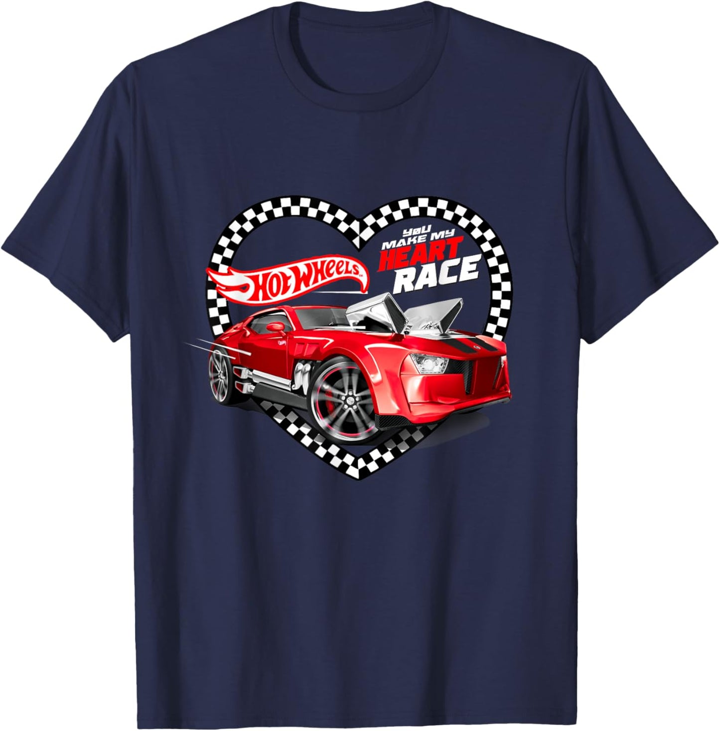 Hot Wheels Valentine's Day You Make My Heart Race Flag T-Shirt - T-Shirt | Navy