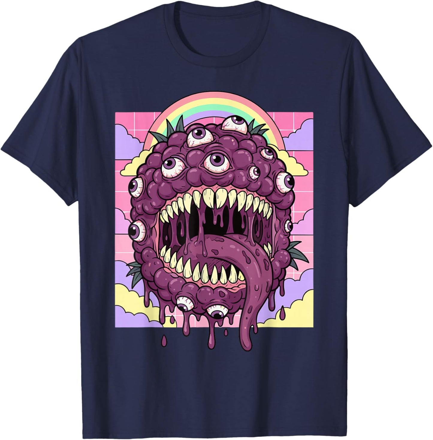 Weirdcore Aesthetic Kawaii Boysenberry Eyeballs T-Shirt - T-Shirt | Navy