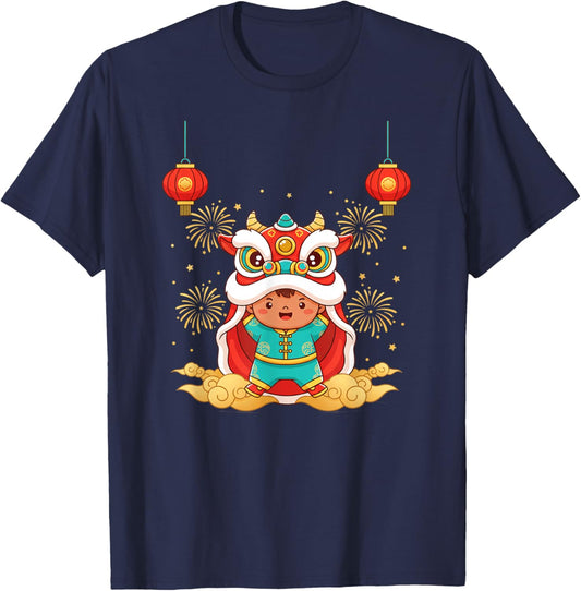 Lion Dance Ox Year Lunar New Year Costume Chinese T-Shirt - T-Shirt | Navy