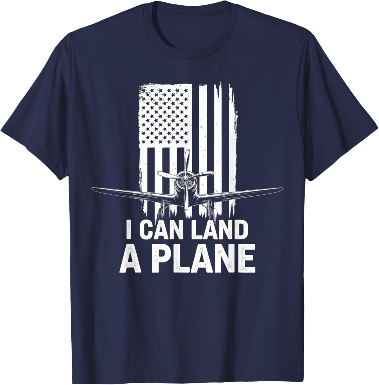 Retro I Can Land A Plane Vintage Aviation USA Flag Pilot T-Shirt - T-Shirt | Navy