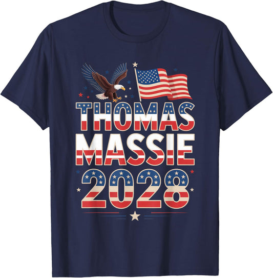 Tomas Massie 2028 America Flag Freedom, Patriot Men Women T-Shirt - T-Shirt | Navy