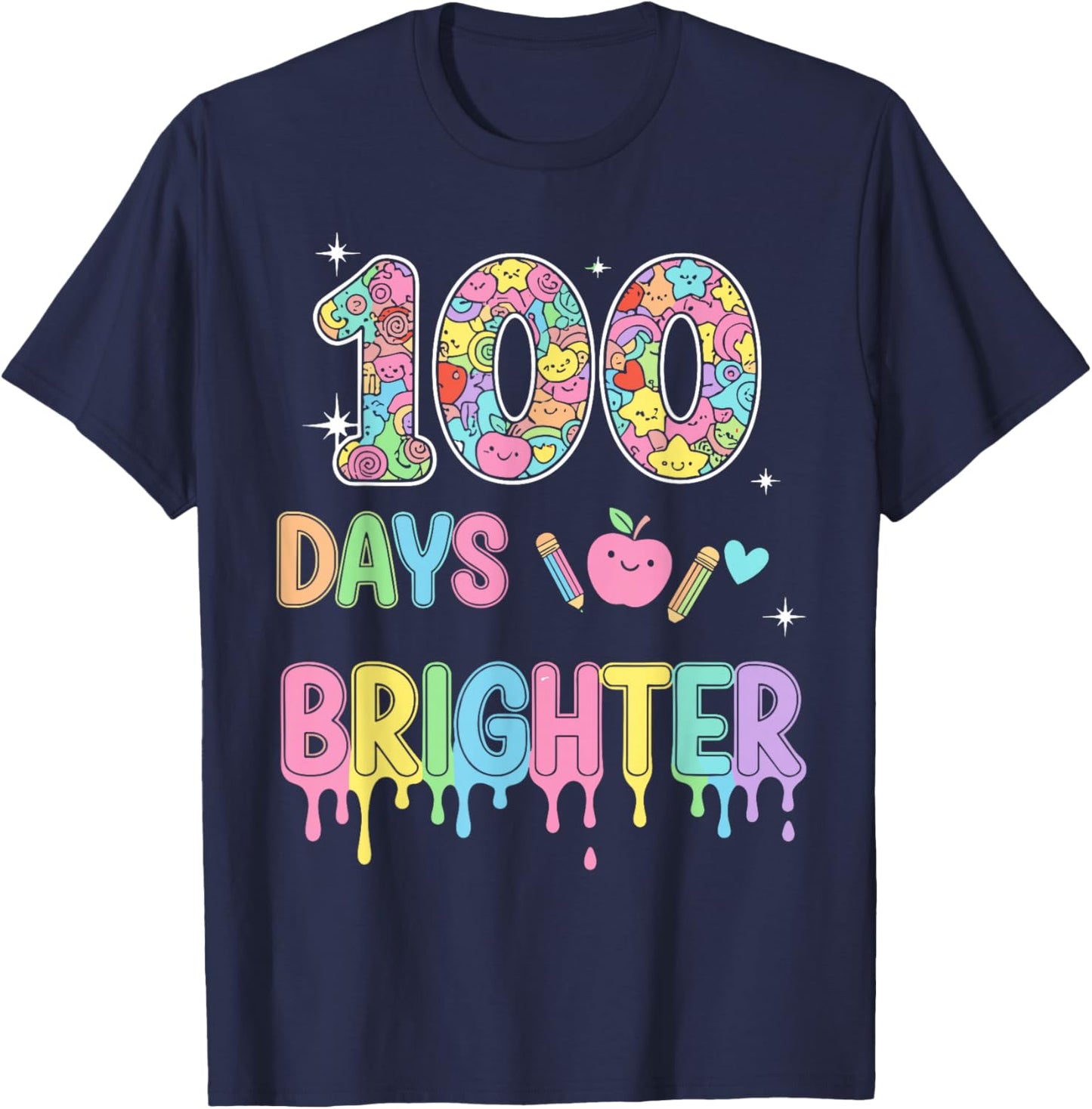 100 Days Brighter School Milestone Celebration T-Shirt - T-Shirt | Navy