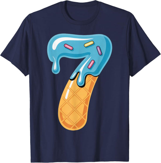 Ice Cream Drip Sports Cool Meme 7 Funny Number Matching T-Shirt - T-Shirt | Navy