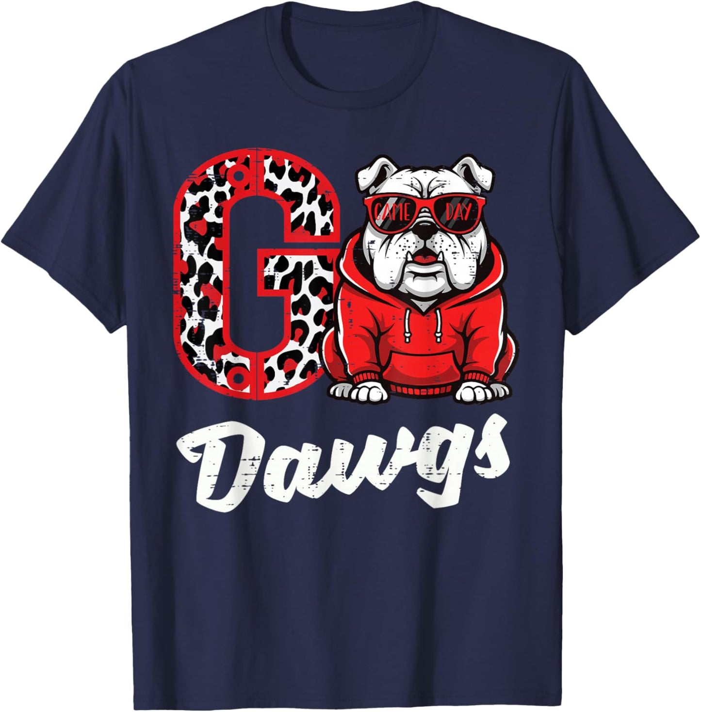 Bulldog Go Dawgs Men Women Kids Boys Youth Girls Teen T-Shirt - T-Shirt | Navy