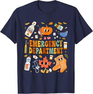 Emergency Department Fall Leaves Emergency Nurse Thankgiving T-Shirt - T-Shirt | Navy