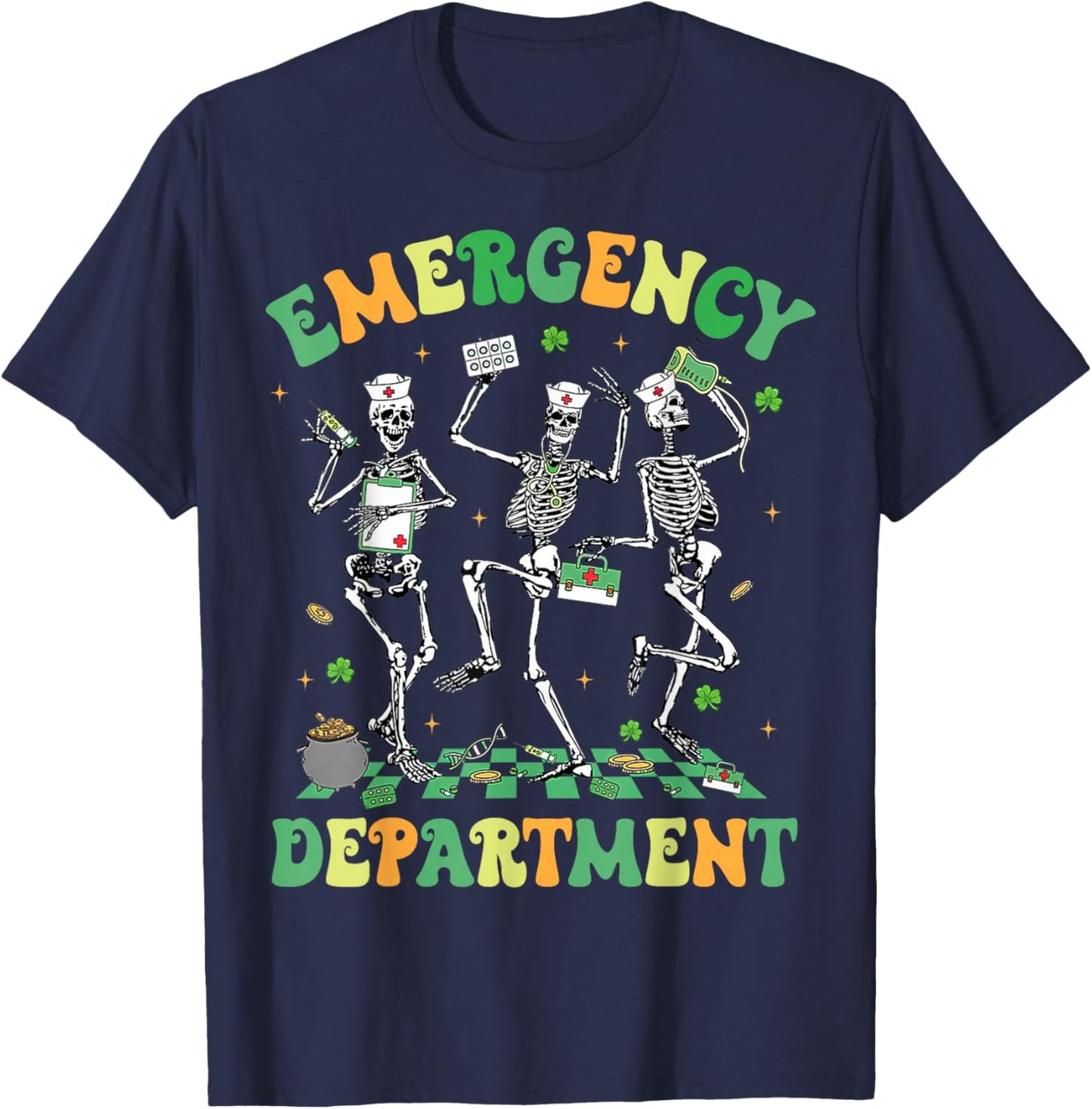 Emergency Department Funny Skeleton ER Nurse St Patricks Day T-Shirt - T-Shirt | Navy