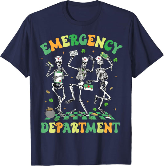 Emergency Department Funny Skeleton ER Nurse St Patricks Day T-Shirt - T-Shirt | Navy