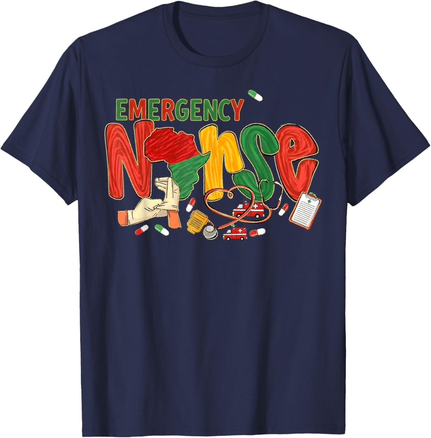 Emergency Nurse Black Nurse Magic Black History Month Junete T-Shirt - T-Shirt | Navy