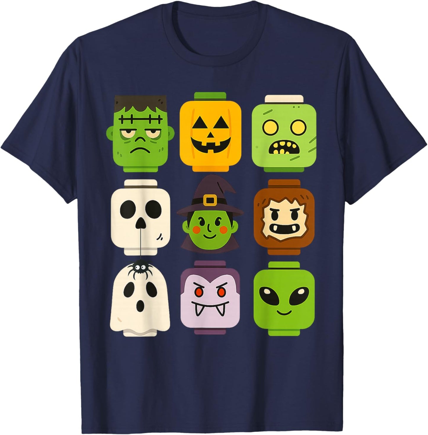 Halloween Building Brick Head Pumpkin Ghost Zombie Boys T-Shirt - T-Shirt | Navy