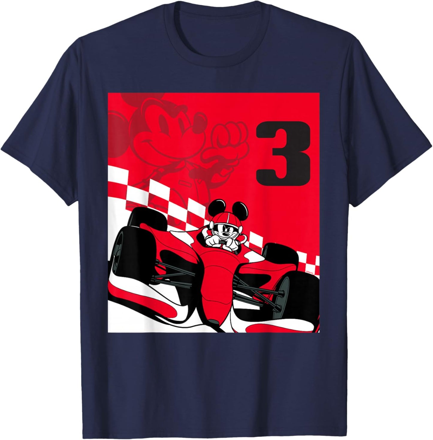 Disney Racing 3rd Birthday 3 Years Old Mickey Mouse Race Car T-Shirt - T-Shirt | Navy