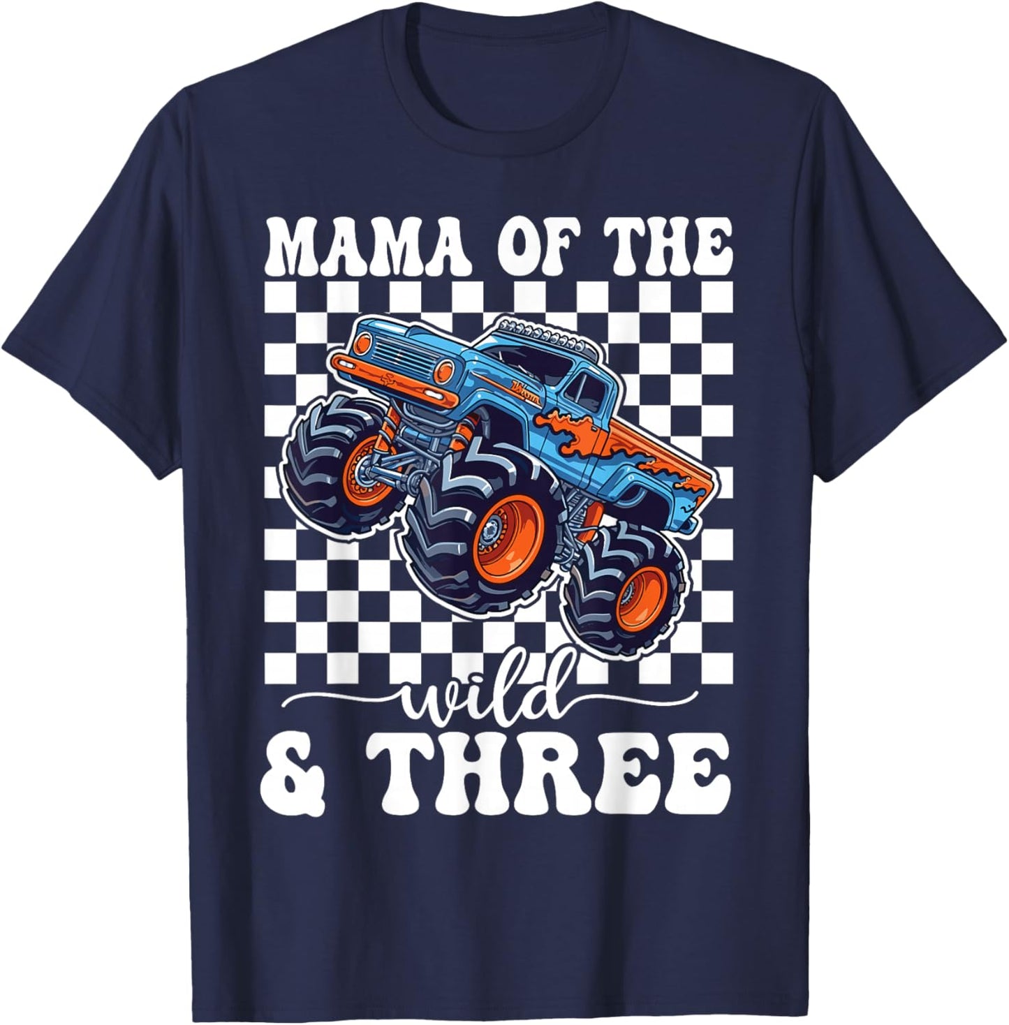 3rd Birthday Monster Truck Young Wild and Three 3 Year Old T-Shirt - T-Shirt | Navy