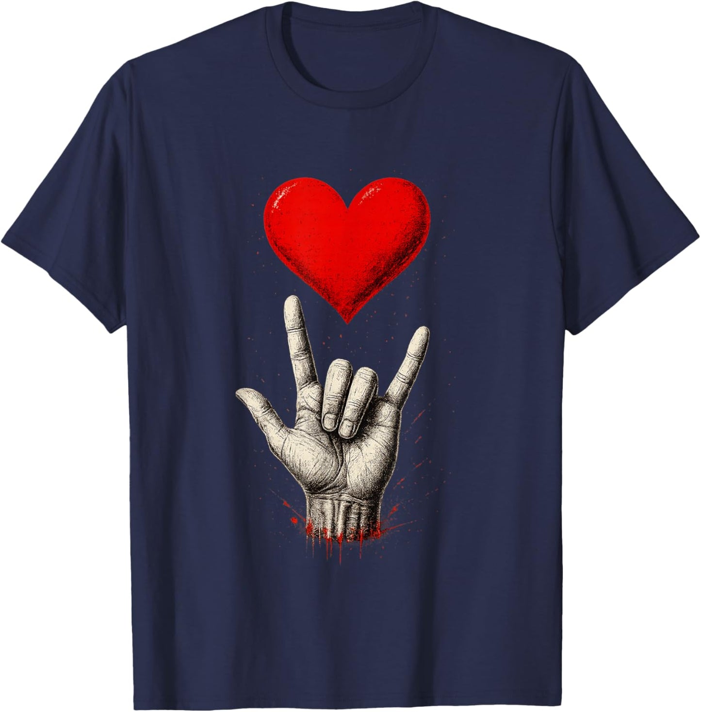 Valentines Day I Love You Hand Sign ASL Heart Women Kids Men T-Shirt - T-Shirt | Navy