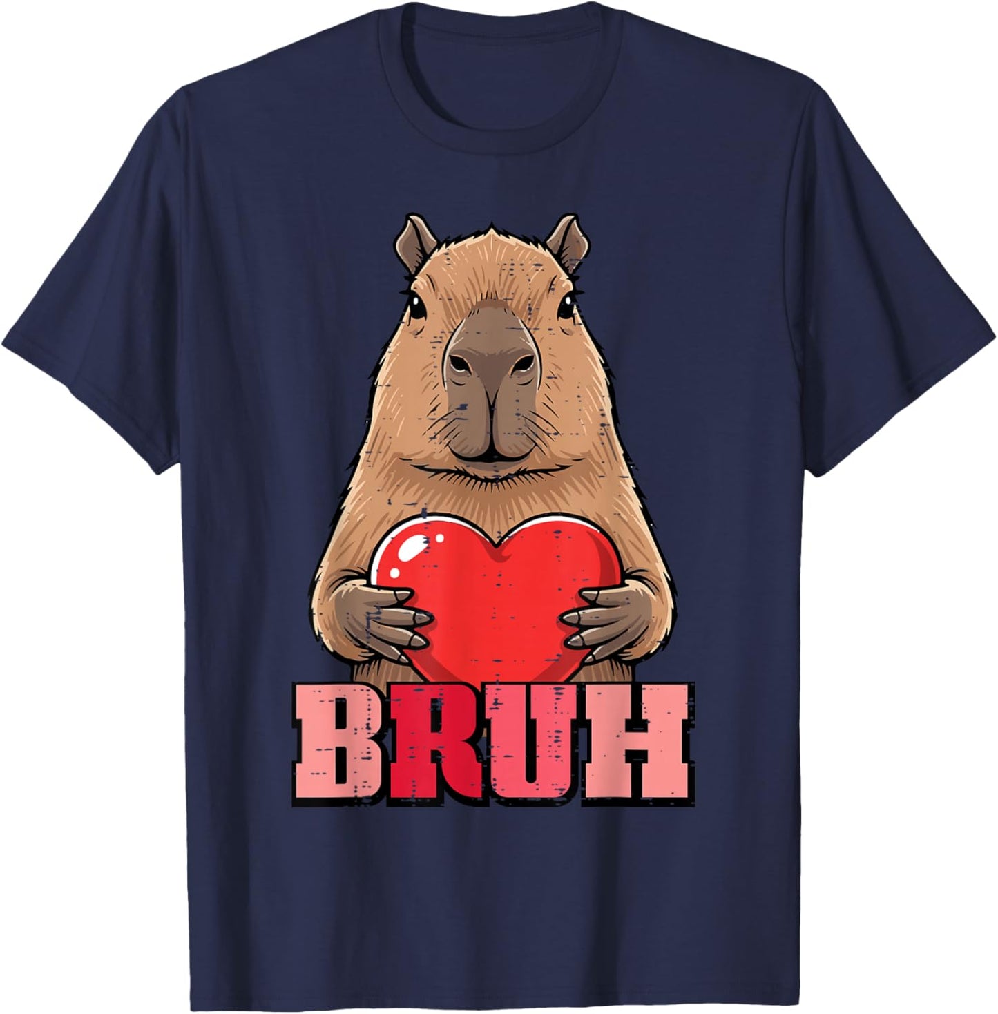 Valentines Day Capybara Heart Bruh Capy Meme Men Women Kids T-Shirt - T-Shirt | Navy