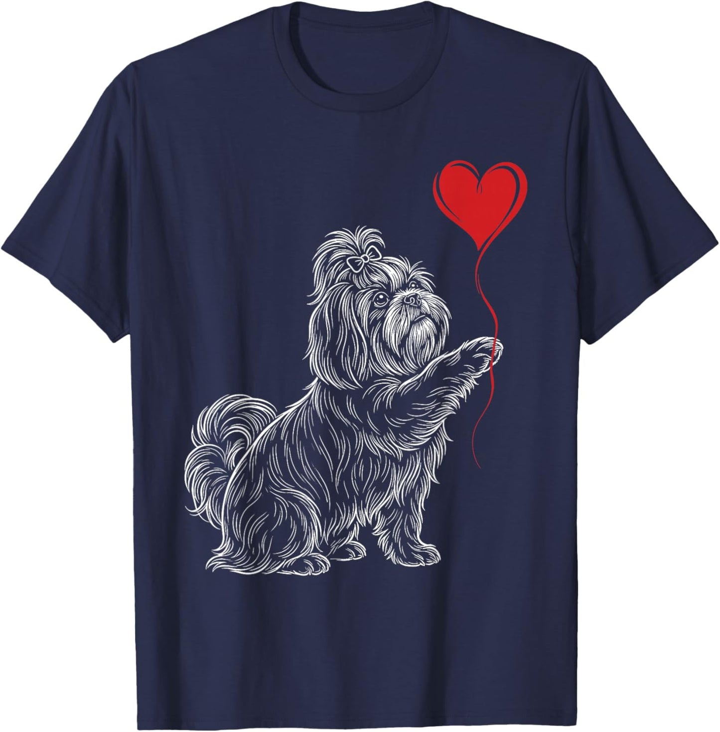 Shih Tzu Lover Dog Art Holding Heart Valentines T-Shirt - T-Shirt | Navy