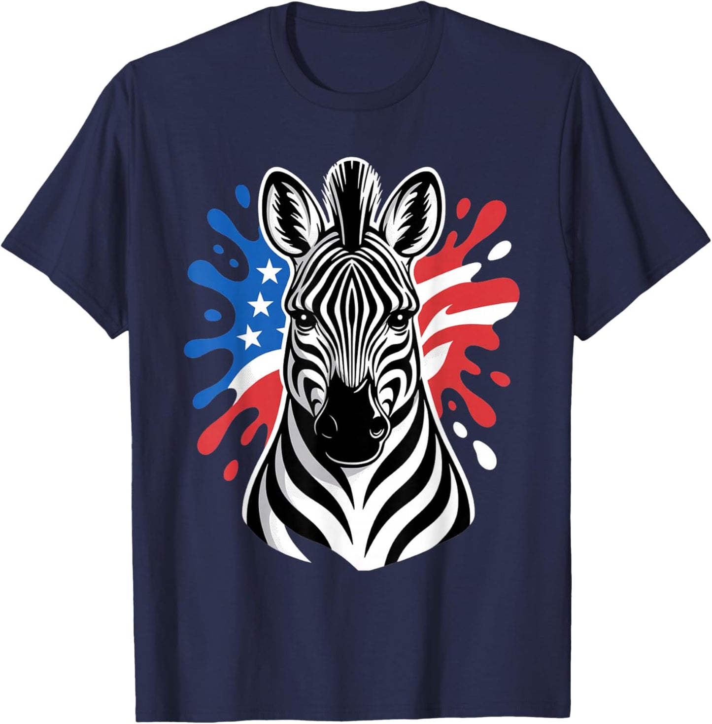 Patriotic Zebra Red White Blue American Flag Paint Splash T-Shirt - T-Shirt | Navy