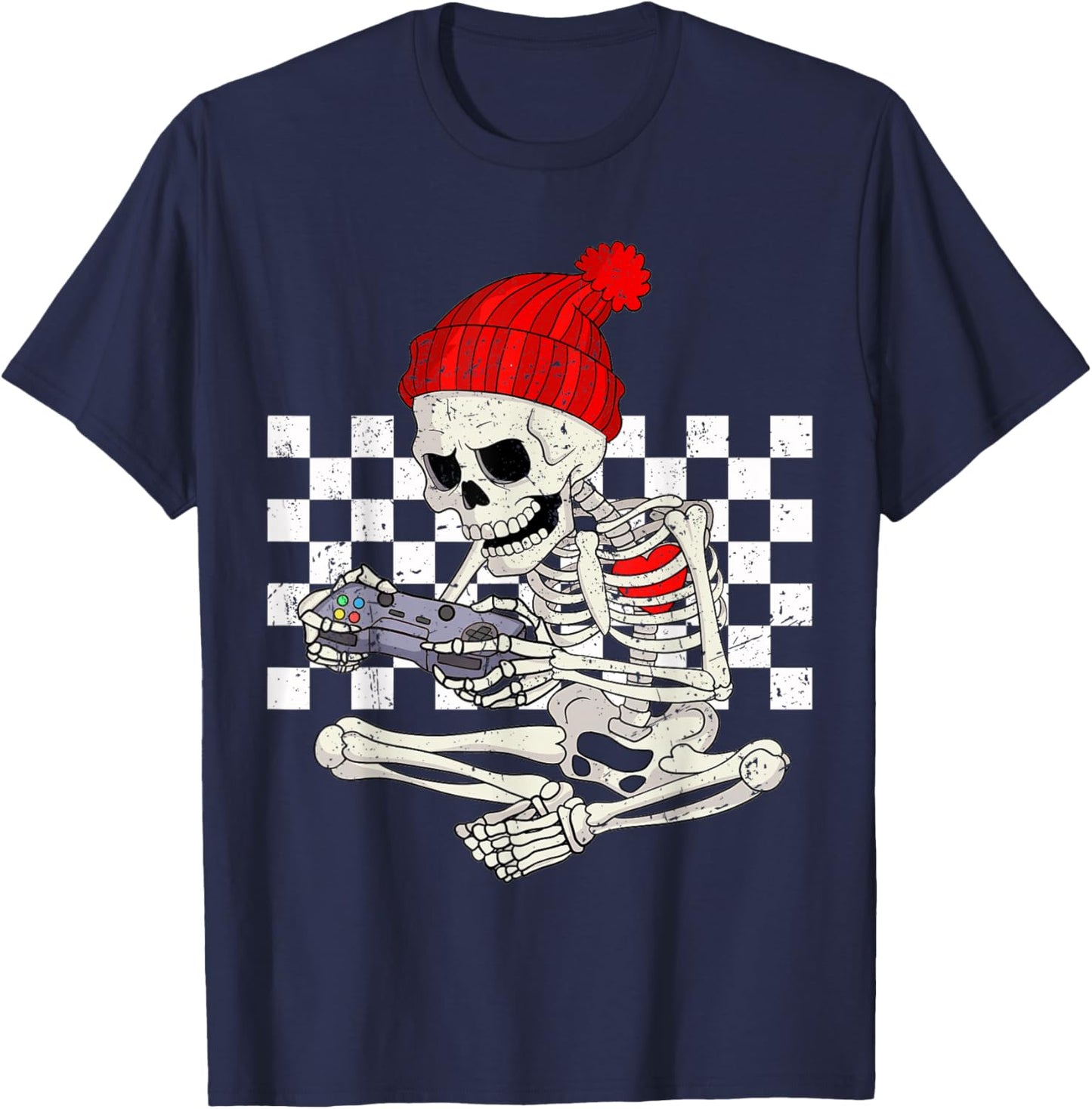 Funny Boys Valentines Skeleton Gamer Video Games Gaming T-Shirt - T-Shirt | Navy