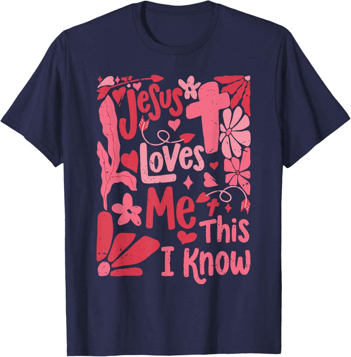 Retro Floral Jesus Loves Me This I Know Christian Valentines T-Shirt - T-Shirt | Navy