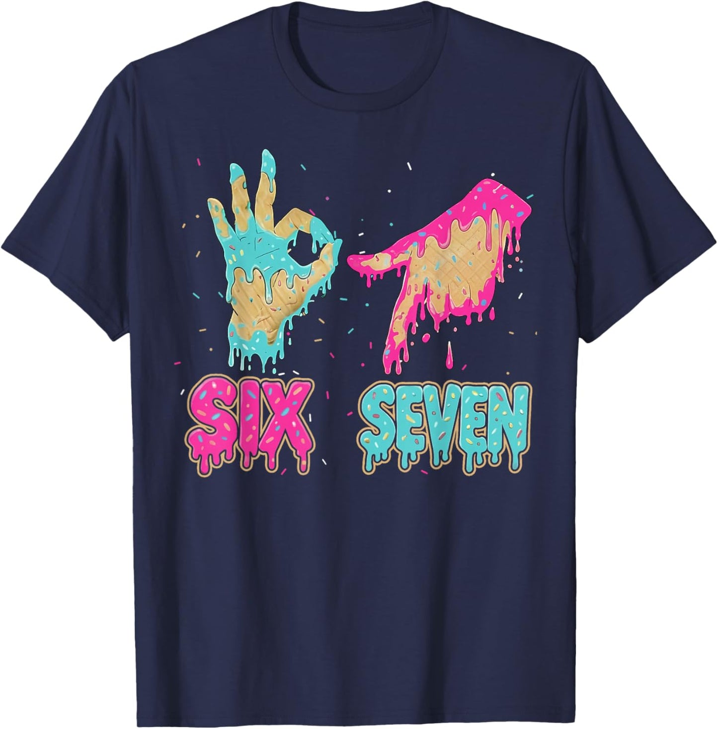 Funny Six Seven 67 Meme Ice Cream Drip Baseball for Boy Kids T-Shirt - T-Shirt | Navy