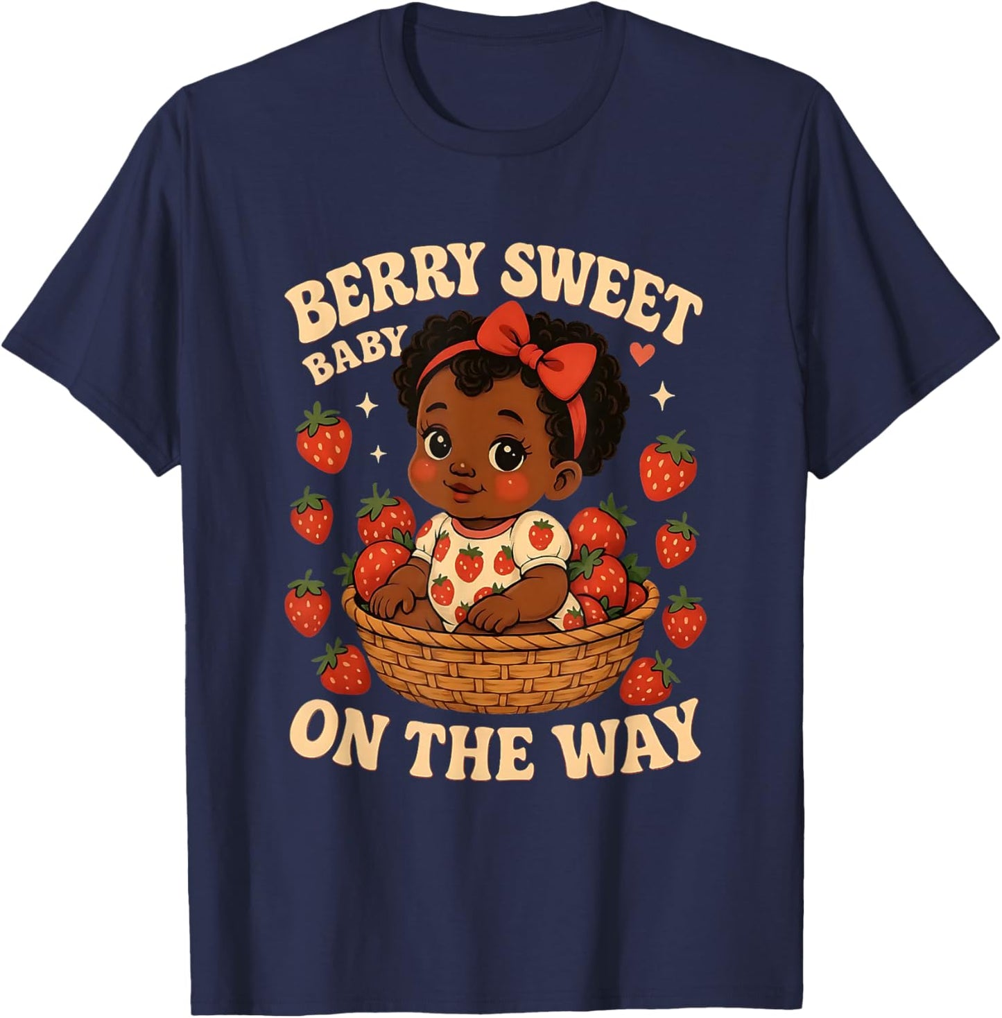 Berry Sweet Baby On The Way Black Girl Kid Baby Shower T-Shirt - T-Shirt | Navy