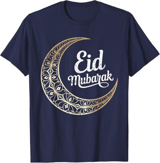 Eid Mubarak Crescent Moon Islamic Celebration T-Shirt - T-Shirt | Navy