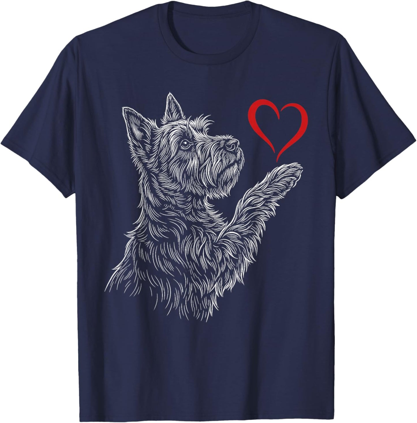 Scottish Terrier Lover Dog Art Holding Heart Valentines T-Shirt - T-Shirt | Navy