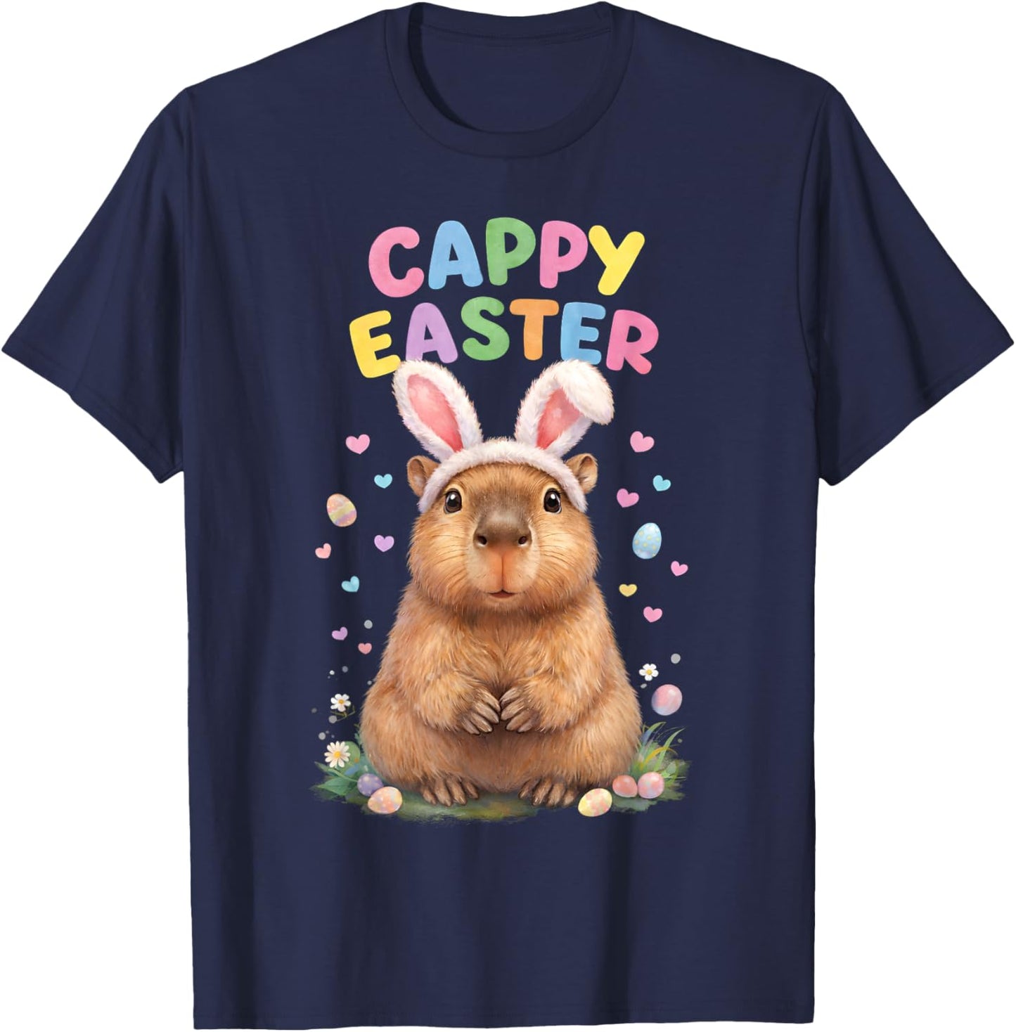 Funny Cappy Easter Capybara Easter Bunny Men Women Kids T-Shirt - T-Shirt | Navy