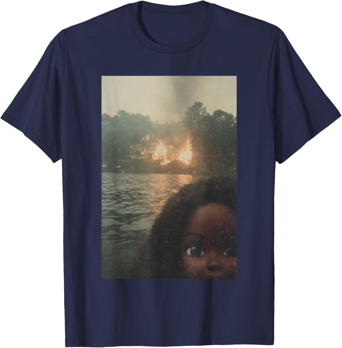 Funny Chaotic Disaster Black Doll Face Selfie Meme Unhinged T-Shirt - T-Shirt | Navy
