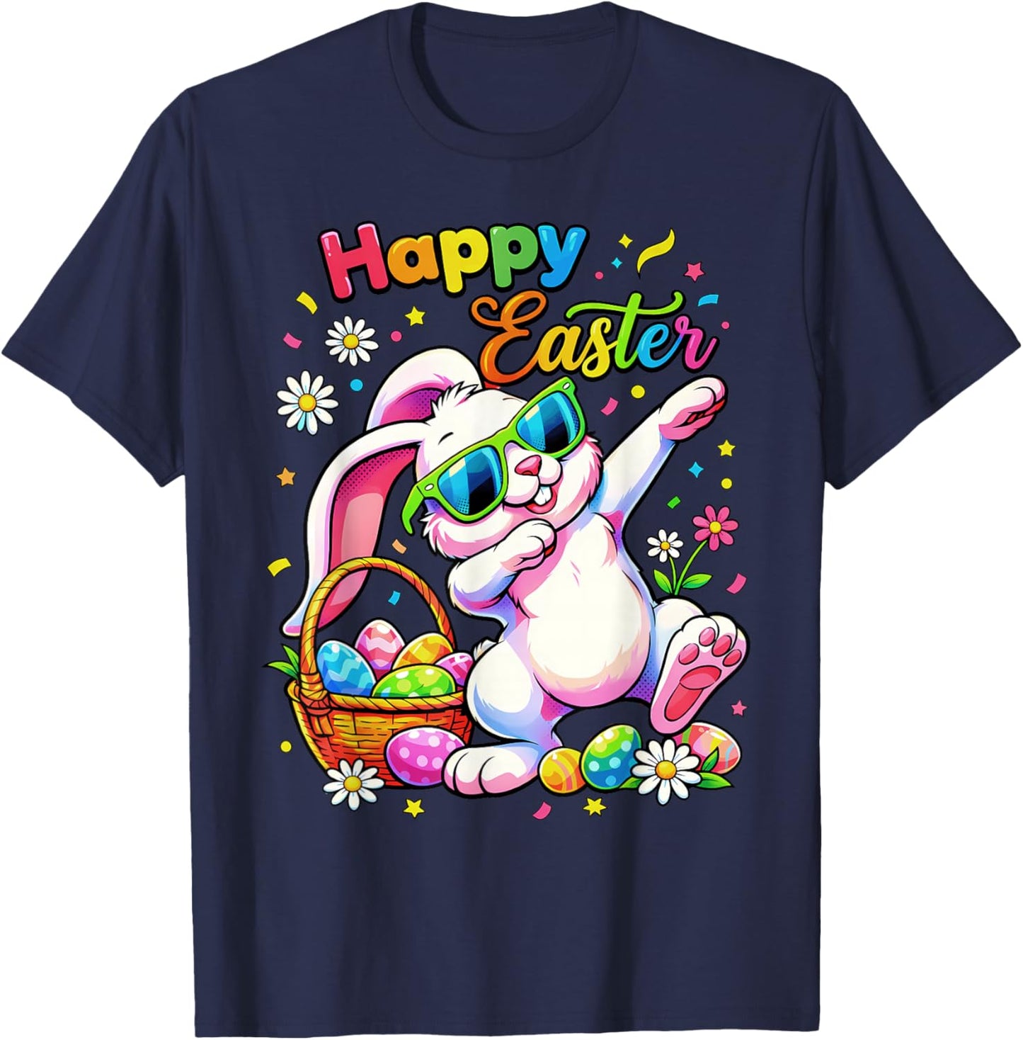 Happy Easter Day Girls Boys Easter Funny Dabbing Bunny Egg T-Shirt - T-Shirt | Navy