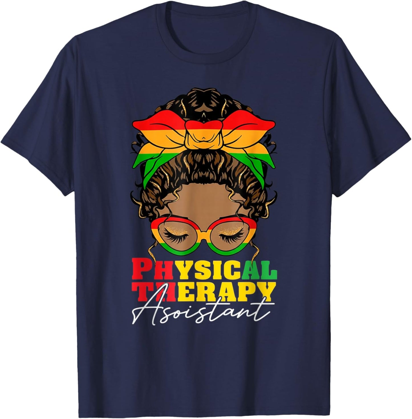Physical Therapy Assistant Black History Month PTA Afro T-Shirt - T-Shirt | Navy