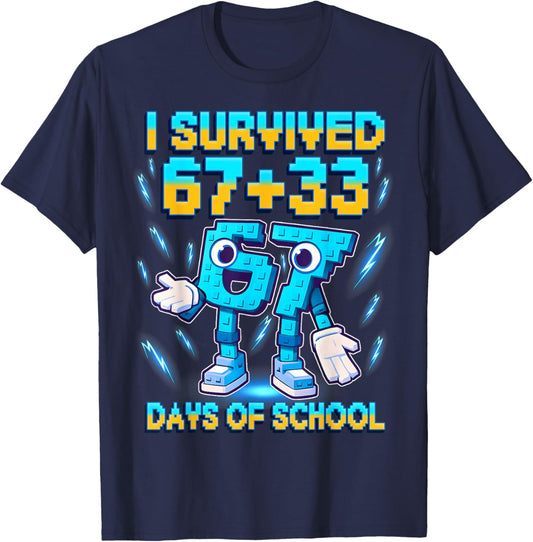 I Survived 100 Days of School 67 Italian Brainrot Kids Meme T-Shirt - T-Shirt | Navy