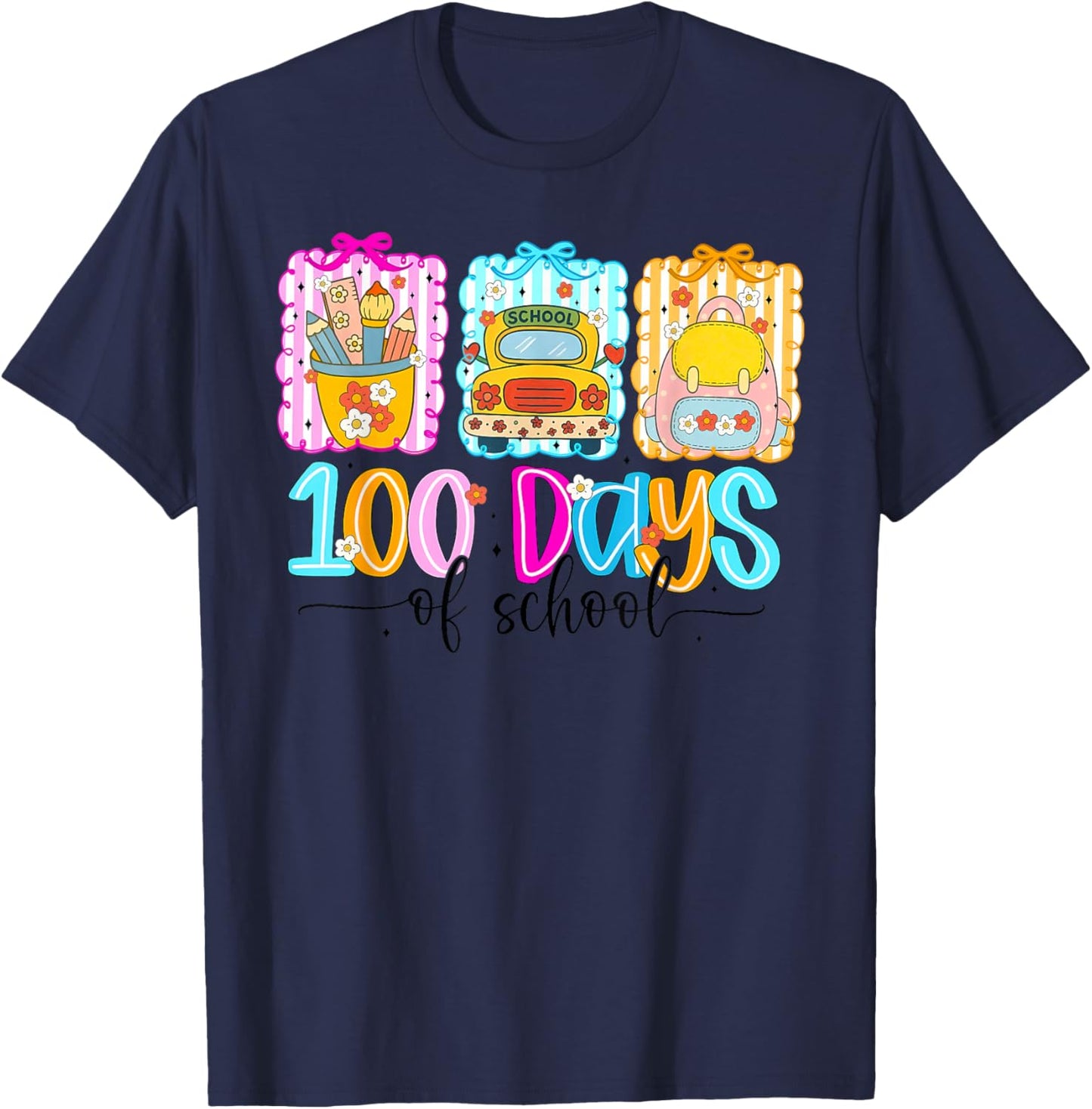 100th Day of School 100 Days Teacher Coquette Bow Girl Women T-Shirt - T-Shirt | Navy