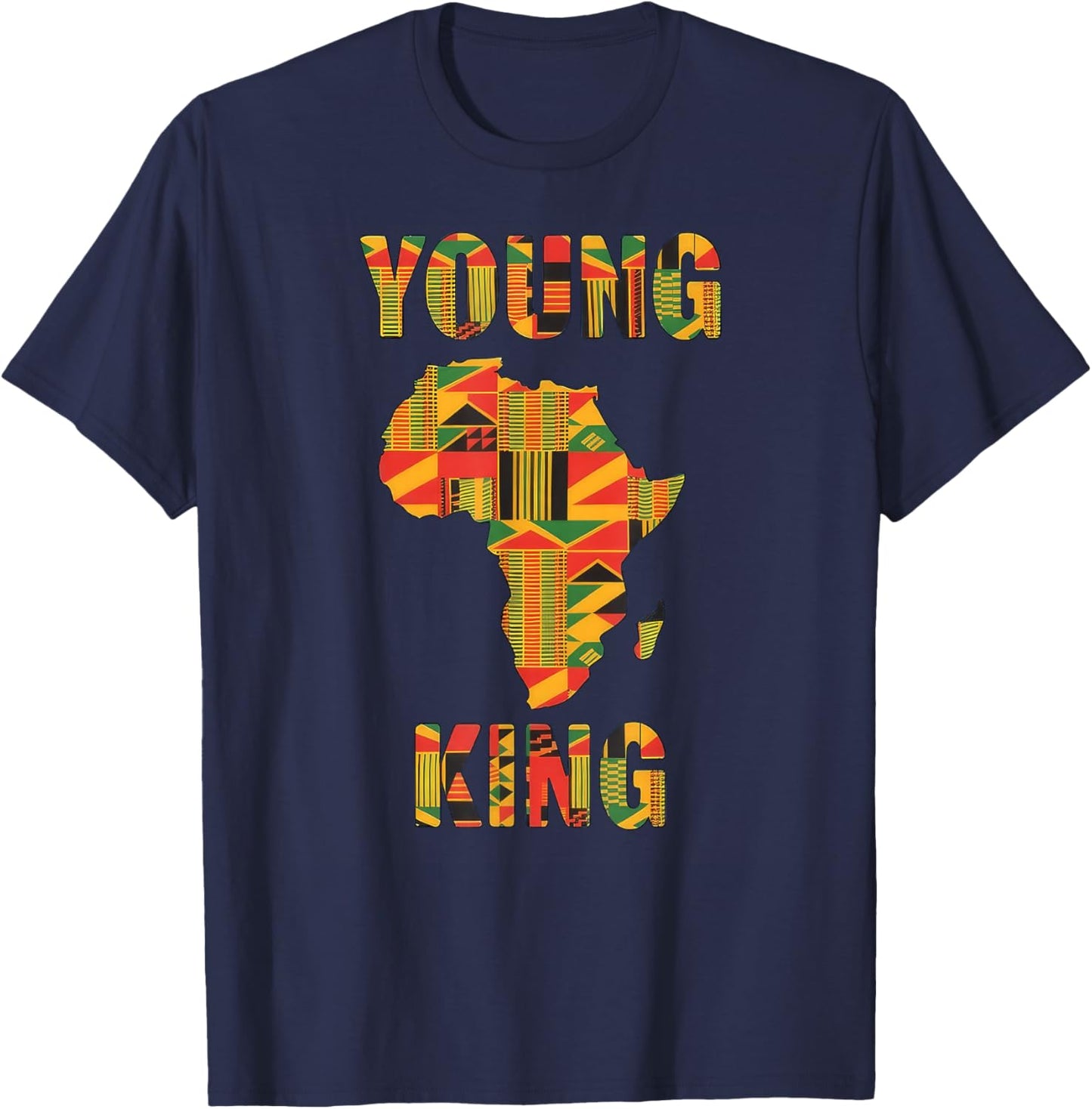 Young King African Kente Art Black History Month T-Shirt - T-Shirt | Navy
