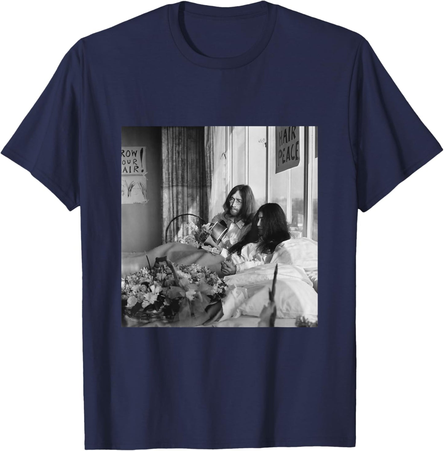 The Beatles John Lennon Yoko ONO Anti-War Bed-in 1969 T-Shirt - T-Shirt | Navy