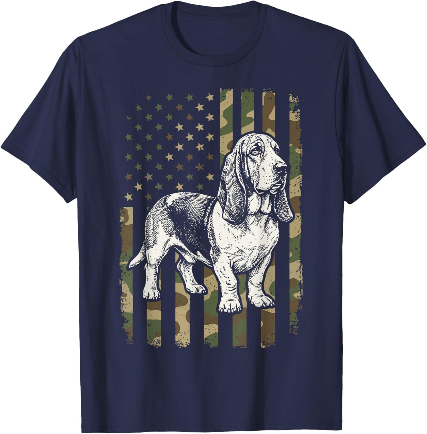 Basset Hound USA Flag 4th of July T-Shirt - T-Shirt | Navy