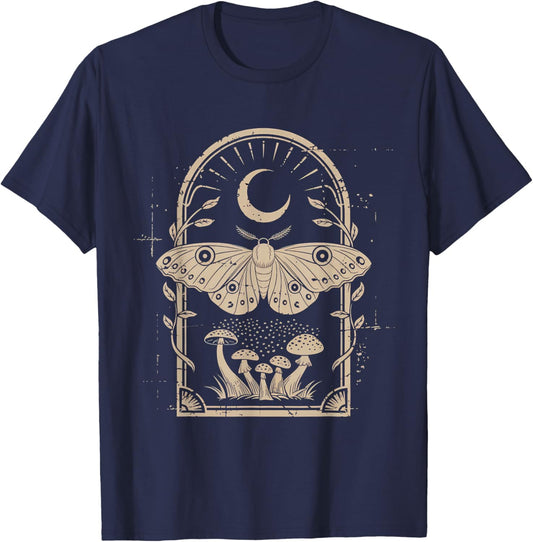 Fairycore Butterfly Grunge Therian Moth Floral Aesthetic T-Shirt - T-Shirt | Navy