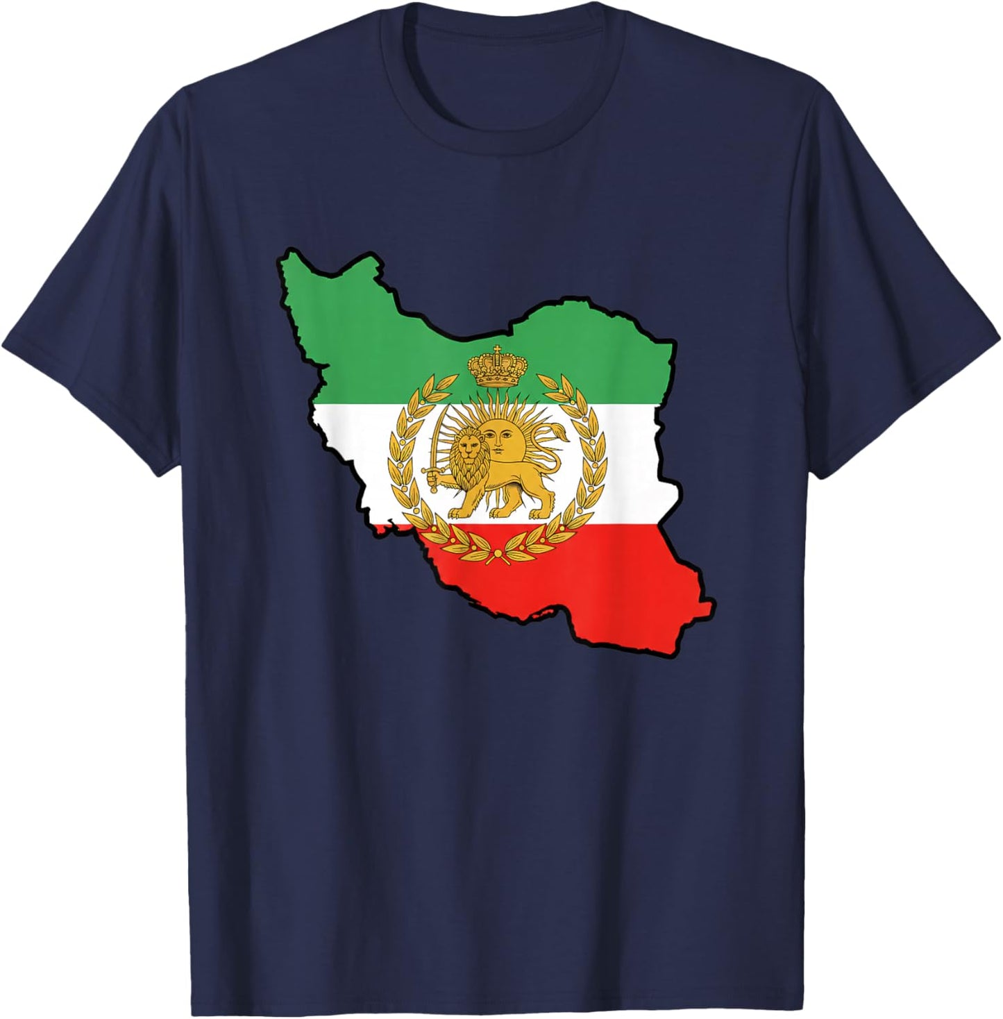 Iran Map with Lion and Sun Emblem Iranian Flag Heritage T-Shirt - T-Shirt | Navy