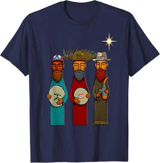 Puerto Rican Three Kings with Boricua Musical Spirit T-Shirt - T-Shirt | Navy