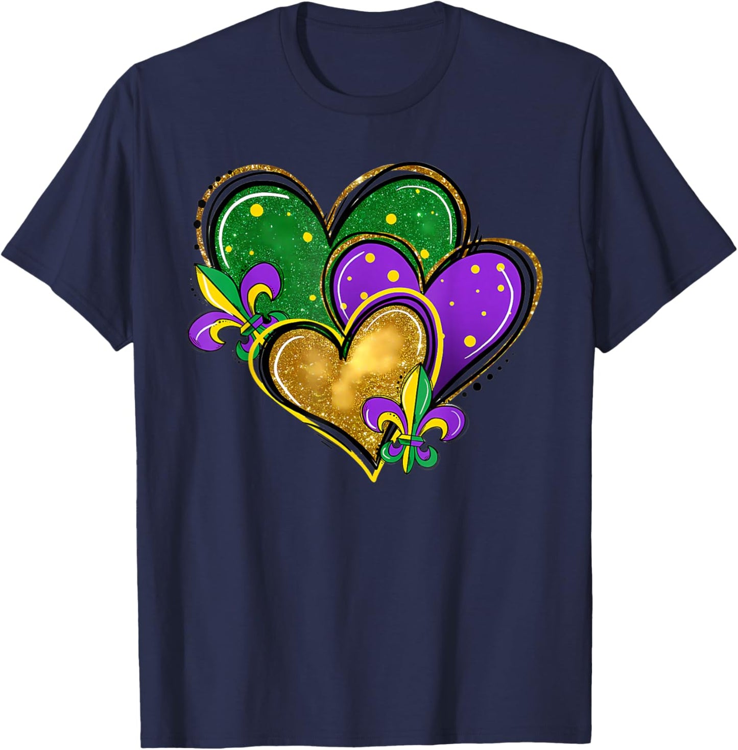 Mardi Gras Cute Hearts Fleur De Lis Girls Women Kids T-Shirt - T-Shirt | Navy