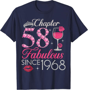 Vintage Chapter 58 Fabulous Since 1968 Birthday Gifts T-Shirt - T-Shirt | Navy
