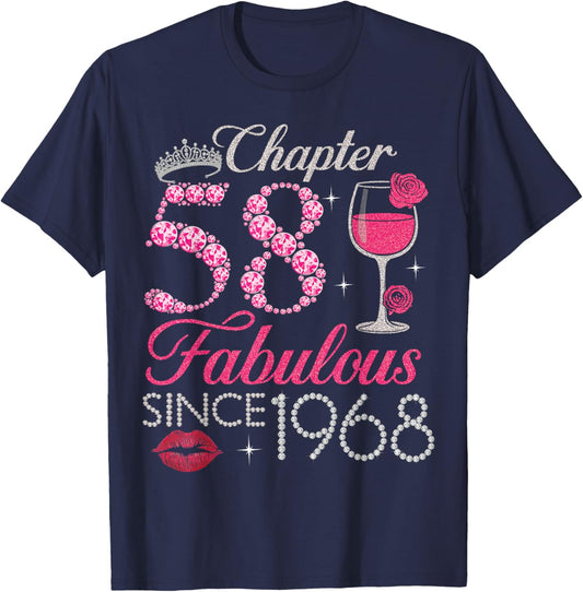 Vintage Chapter 58 Fabulous Since 1968 Birthday Gifts T-Shirt - T-Shirt | Navy
