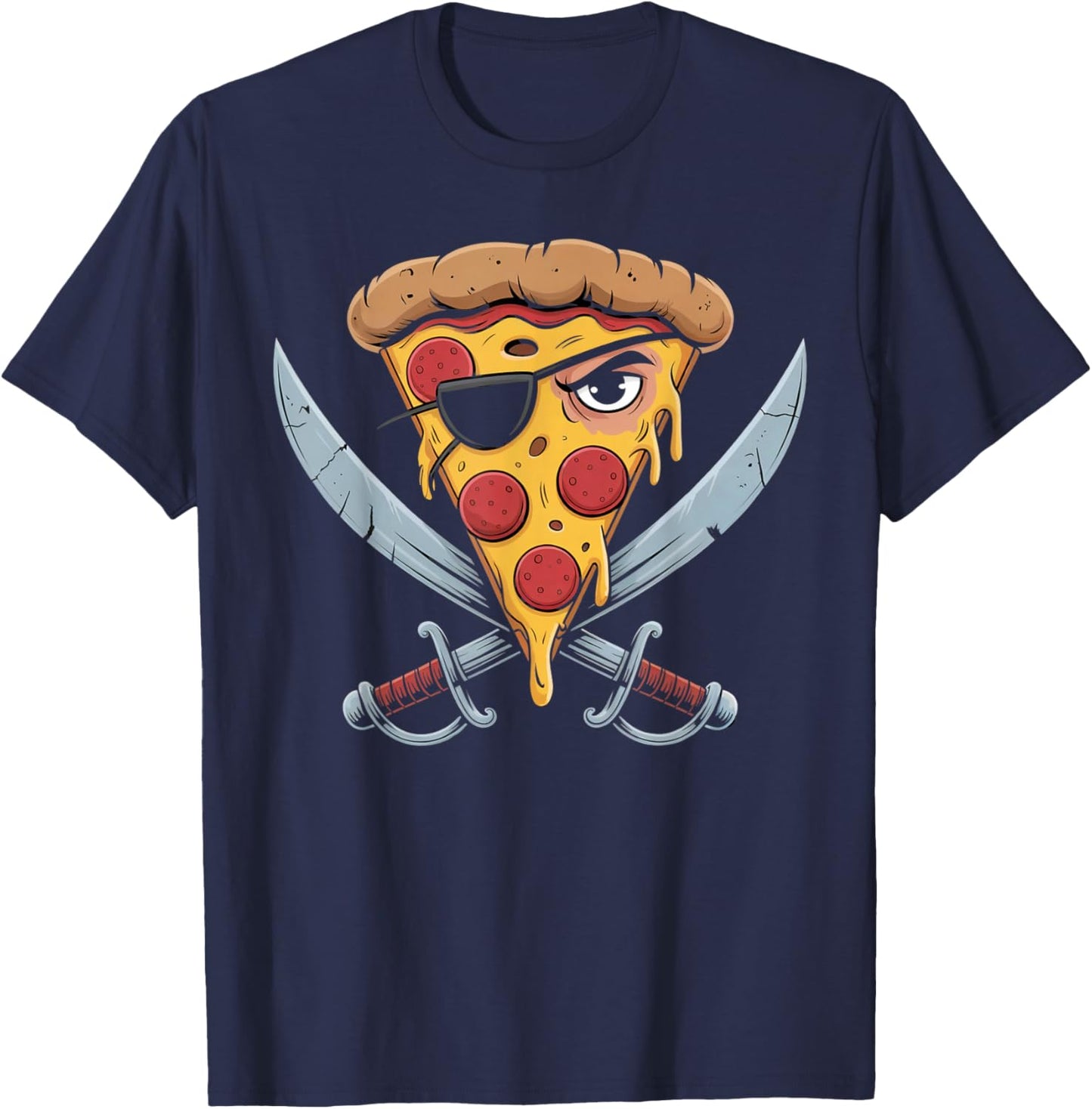 I Love Pizza Slice of Pizza Costume Pirate Pizza T-Shirt - T-Shirt | Navy