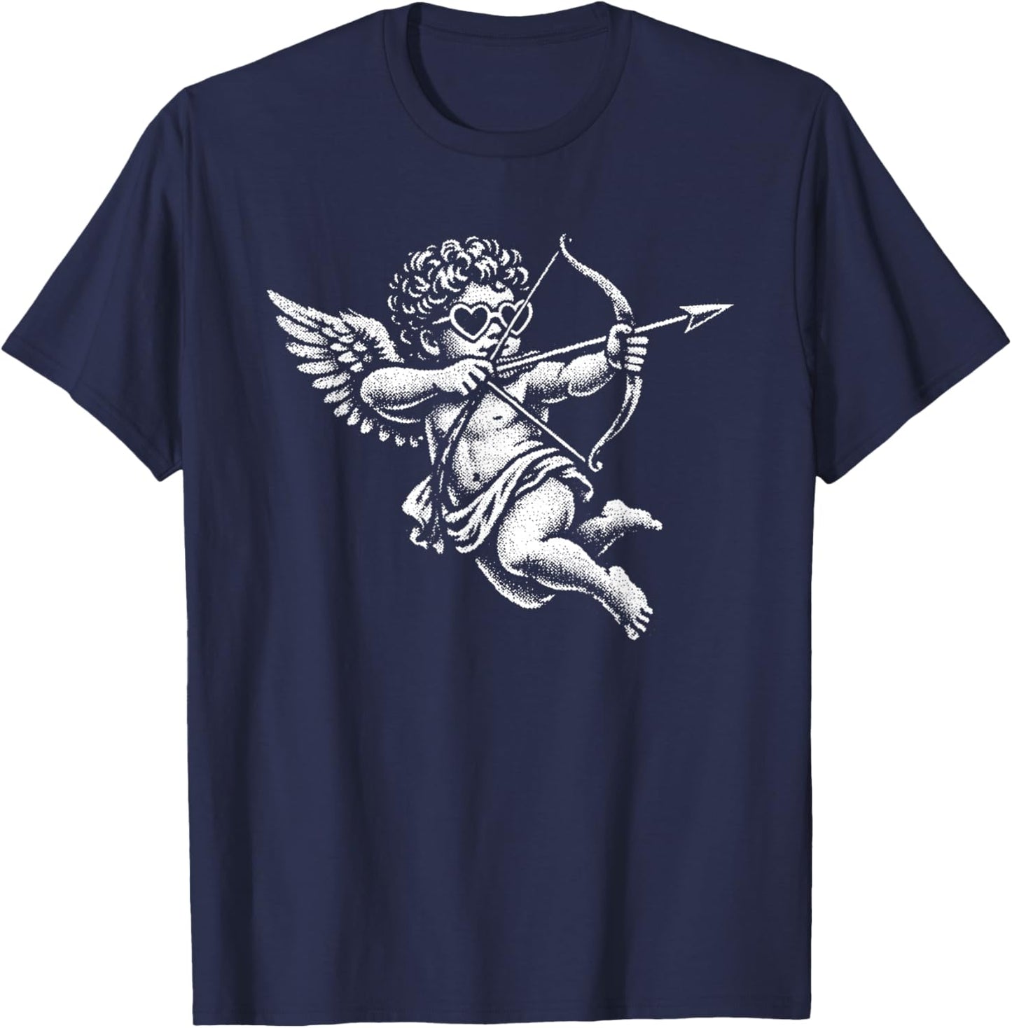 Halftone Cupid Valentine Day Heart Love Cherub Angel Vintage T-Shirt - T-Shirt | Navy