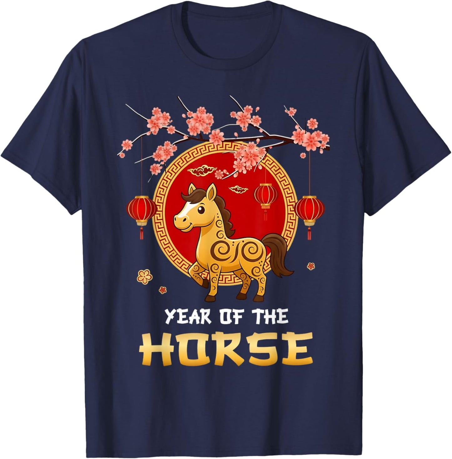 Year of The Horse Chinese Zodiac Cute Pony Lanterns Kids T-Shirt - T-Shirt | Navy