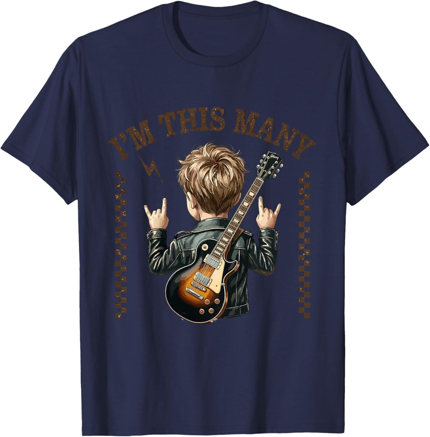 Kids I'm This Many 4 Years Rock Star Birthday Electric Guitar Boy T-Shirt - T-Shirt | Navy