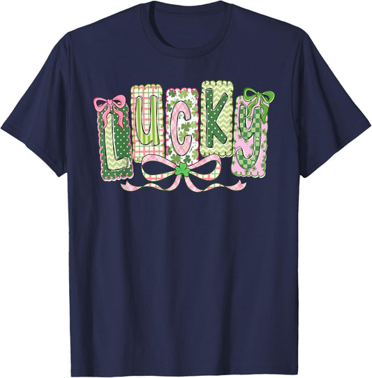 Coquette Bow St.Patrick's Day Lucky Shamrock Irish Ireland T-Shirt - T-Shirt | Navy