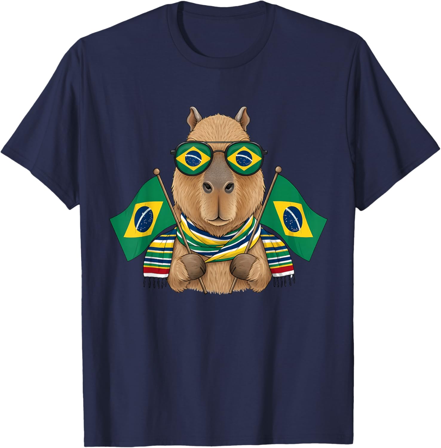 Brazil Flag Capybara Brazilian Roots Brasilian Pride Brasil T-Shirt - T-Shirt | Navy