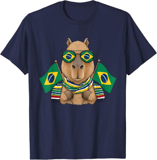 Brazil Flag Capybara Brazilian Roots Brasilian Pride Brasil T-Shirt - T-Shirt | Navy