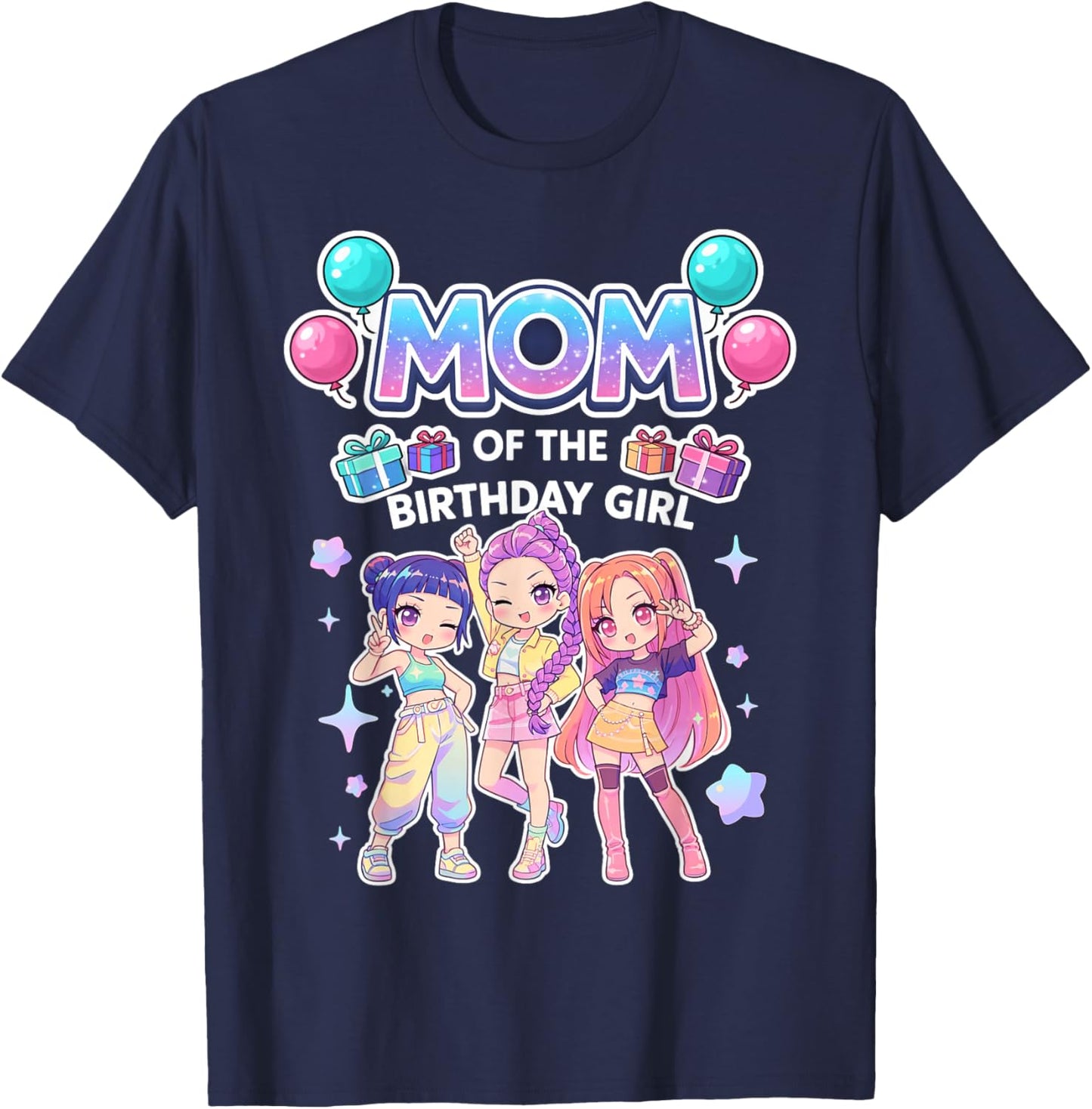 Mom of The Birthday Girl Cute Chibi Kpop Funny Korean Pop T-Shirt - T-Shirt | Navy
